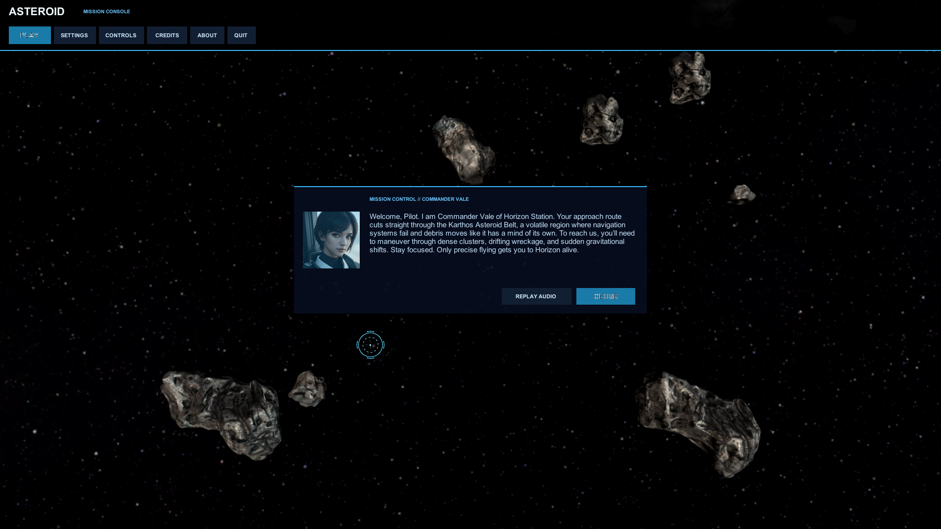 Asteroid Navigation gameplay: ship weaving through an asteroid field