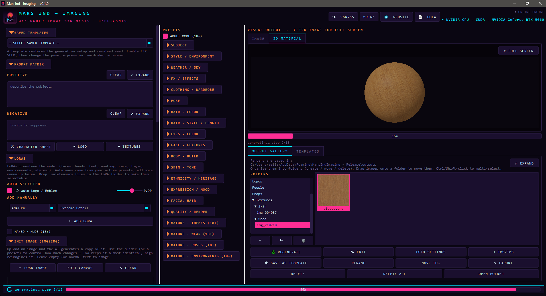 Mars Ind - Imaging texture workspace with 3D material preview and full PBR material export controls